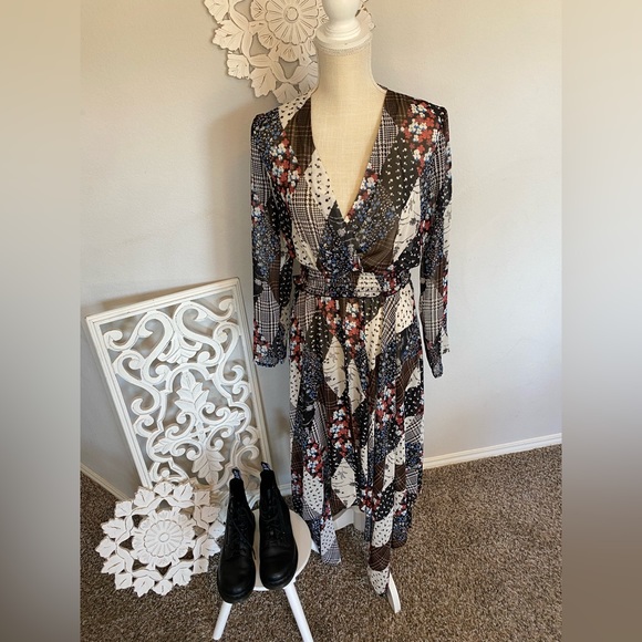 Tommy Hilfiger multicolor asymmetric dress long sleeve size M Smock Chiffon Midi - Picture 8 of 15